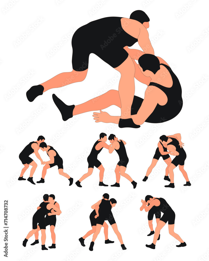 Team of wrestlers in a duel, isolated vector