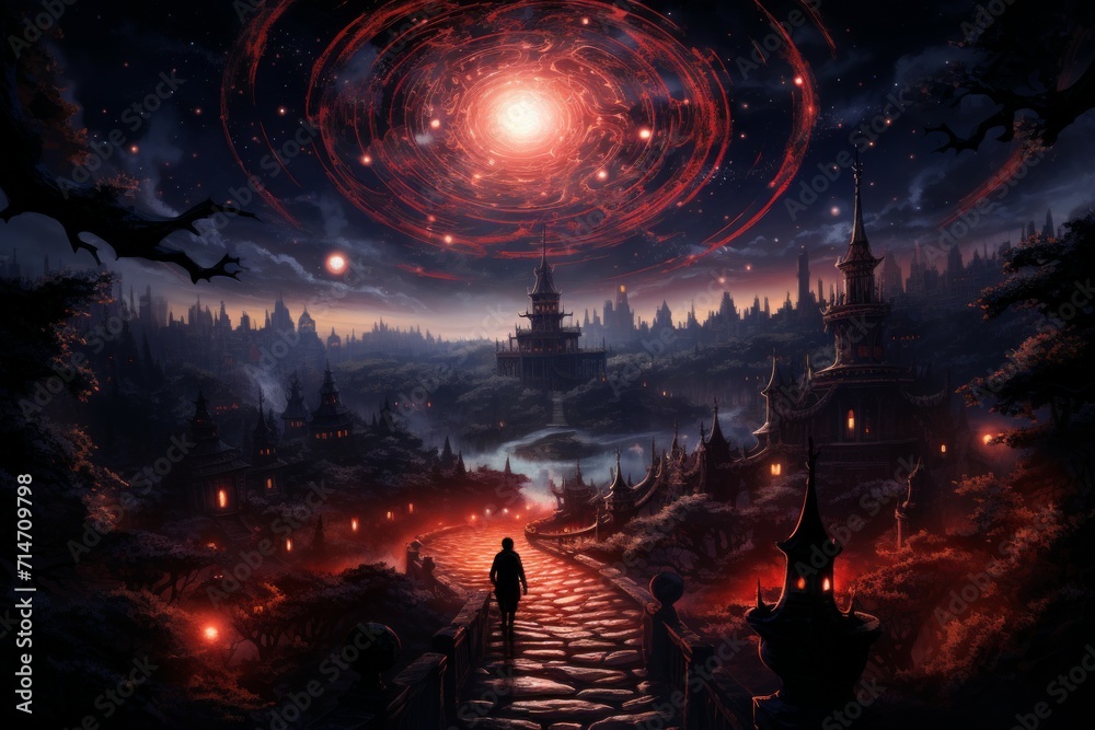 Fototapeta premium Mesmerizing celestial mazes, challenging adventurers with their shifting paths - Generative AI