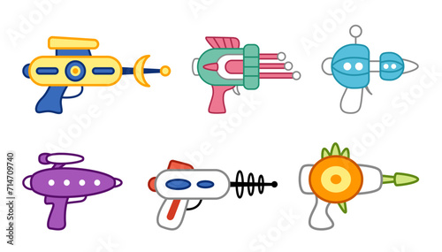 Set of alien weapons. Space gun. Cartoon, vector