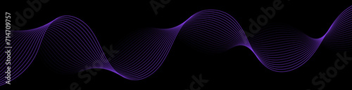 Abstract background with waves for banner. Web banner size. Vector background with lines. Element for design isolated on black. Black and purple