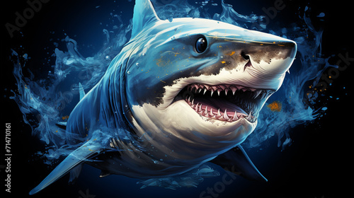 Angry Shark Face Blue Ocean Vector Artwork  Shark  Animal   Generate AI