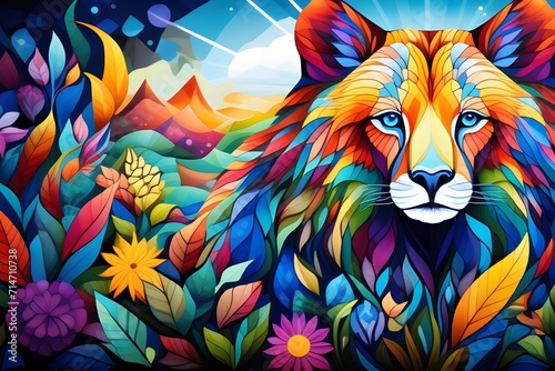Vibrant graphical bear: A burst of color and creativity, this captivating artwork brings a vivid and lively bear to life.
