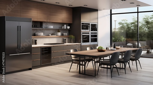 A modern and functional kitchen with smart appliances and clean lines.