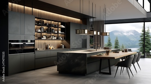 A modern and functional kitchen with smart appliances and clean lines.