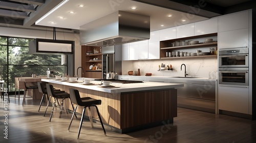 A modern and functional kitchen with smart appliances and clean lines. © Muhammad