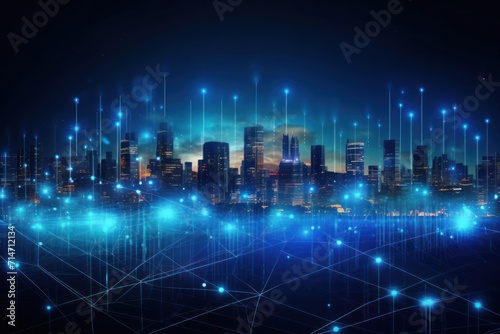 Smart city,digital transformation.Cityscape, telecommunication and communication network concept. Connection technology.