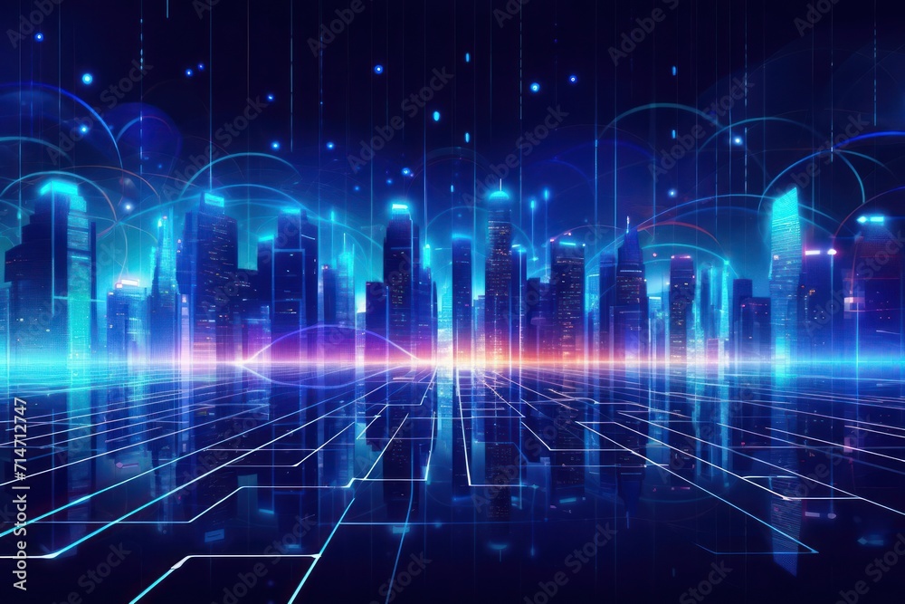 Smart city,digital transformation.Cityscape, telecommunication and communication network concept. Connection technology.