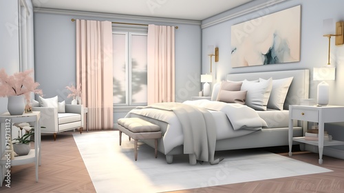 A serene and calming bedroom with a soft color palette. © Muhammad