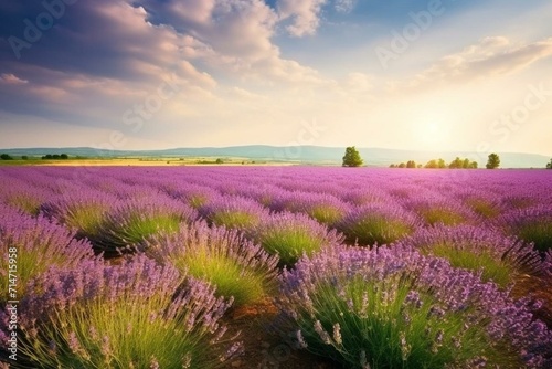 Beautiful lavender field in summertime. Generative AI