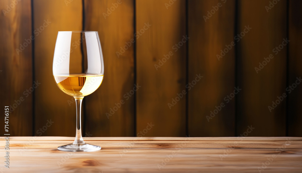 Elegant glass of white wine on dark wooden background. Wine industry concept. Generative AI Elegant glass of white wine on dark wooden background. Wine industry concept. Generative AI