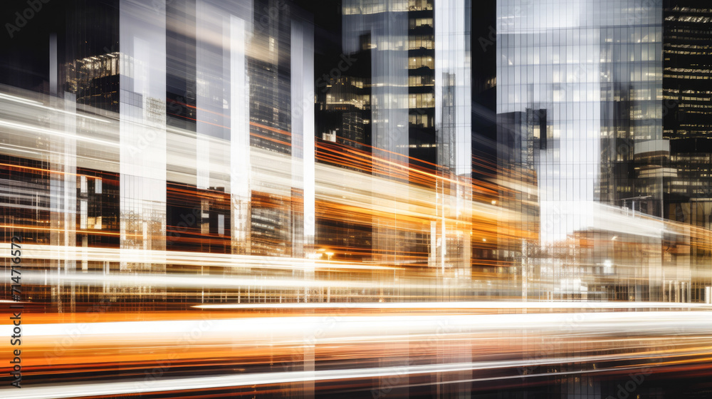 Night traffic in the city. Light trails on the road. Motion blur