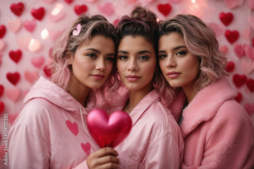 Group of white young women celebrating Valentine's Day © uventa