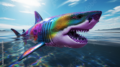 Painting of a shark with sea ocean swimming generative ai photo