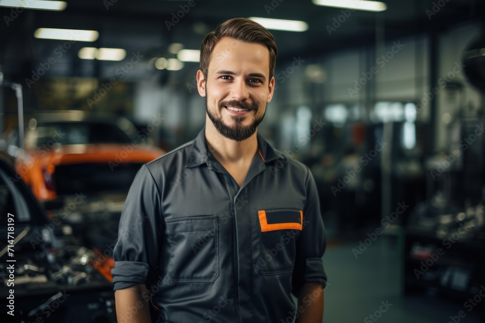 Portrait of a mechanical in a car shop. Portrait of a mechanical in a car shop.