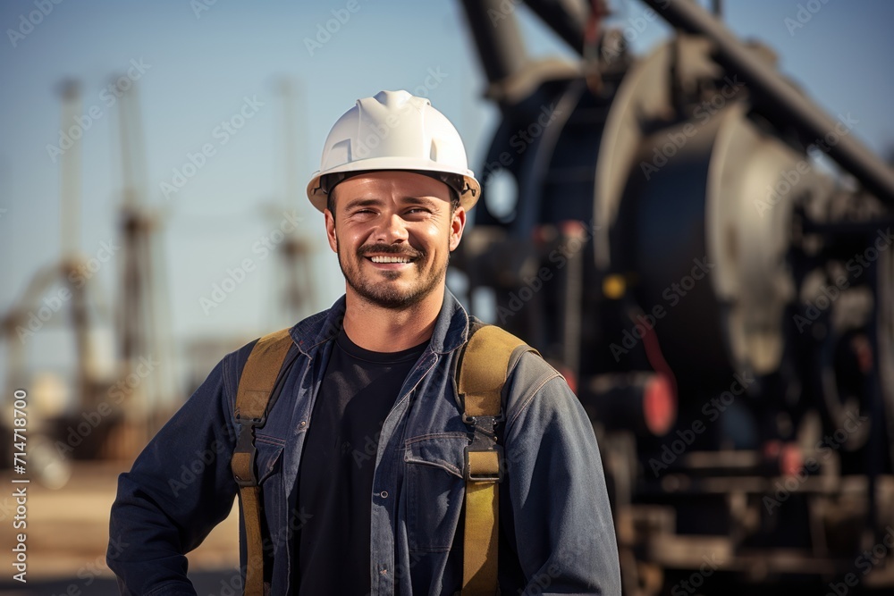 Portrait of a male oil field worker in oil refinery. Portrait of a male oil field worker in oil refinery.