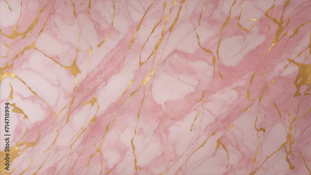 Pink and White marble background with gold brushstrokes
