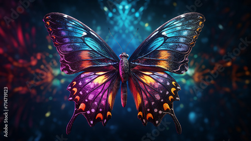 A cute butterfly filament blurred background of lights ai generative photo