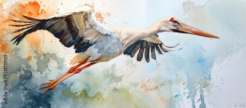 Elegant watercolor: Majestic stork painting. photo
