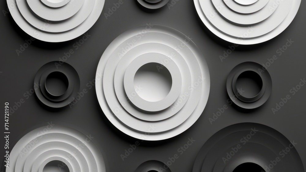 Circles background in paper cut style. White and grey colors. Decorative geometric shapes backdrop