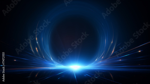 Abstract glowing circle lines on dark blue background. Geometric stripe line art design. Modern shiny blue lines, Generate AI photo