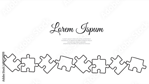 Continuous one line drawing of pieces of jigsaw on white background. Vector illustration for banner  template  poster  backdrop  web  app. Black thin line of puzzle icon.
