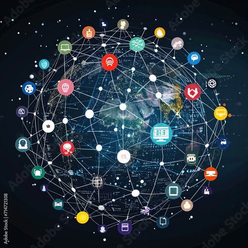 Global Connectivity in Industry 4.0: Digital Icons Around Globe