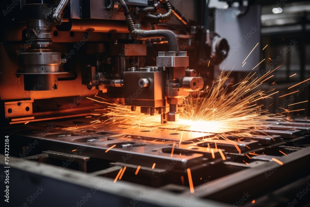 Fototapeta premium When working with metal, sparks fly out of the friction area.
