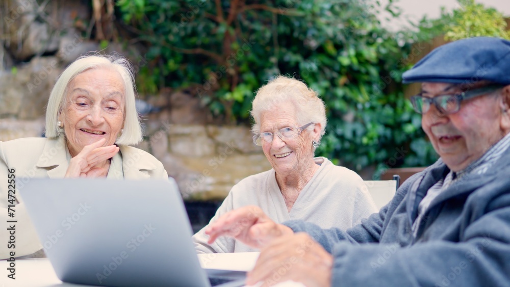 Seniors of geriatric waving during a video call Seniors of geriatric waving during a video call