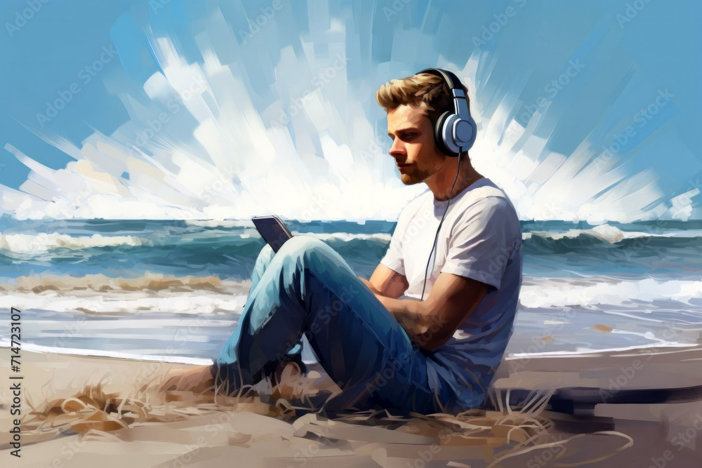 Portrait of a handsome young man enjoying listening to music41