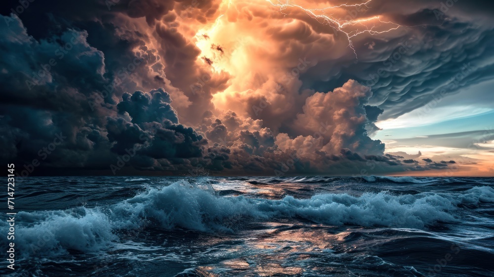 Thunder storm over sea with lightning bolt strike and cloud. Thunder storm over sea with lightning bolt strike and cloud.