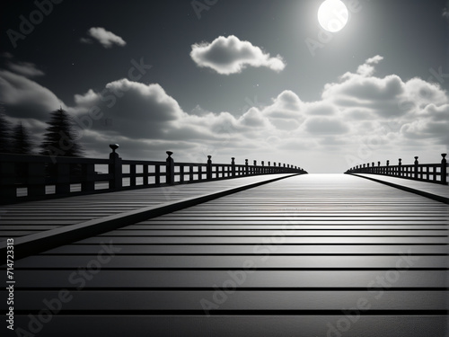 Sunset Serenity: Wooden Bridge Connecting River and Sea under Summer Sky