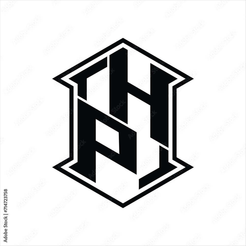 HP Logo monogram hexagon shield shape up and down with sharp corner isolated style design HP Logo monogram hexagon shield shape up and down with sharp corner isolated style design