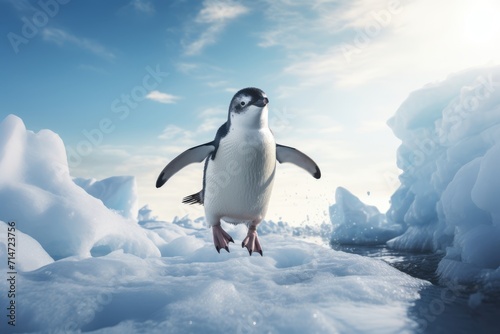 Penguins running and playing on the ice