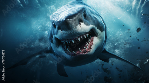 Angry Shark Face Blue Ocean Vector Artwork, Shark, Animal , Generate AI