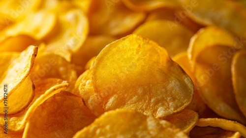 Extreme close up yellow potato chips 