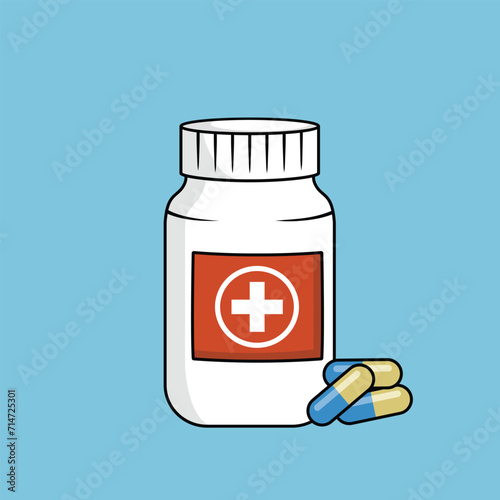 Medical capsules with bootle vector illustration