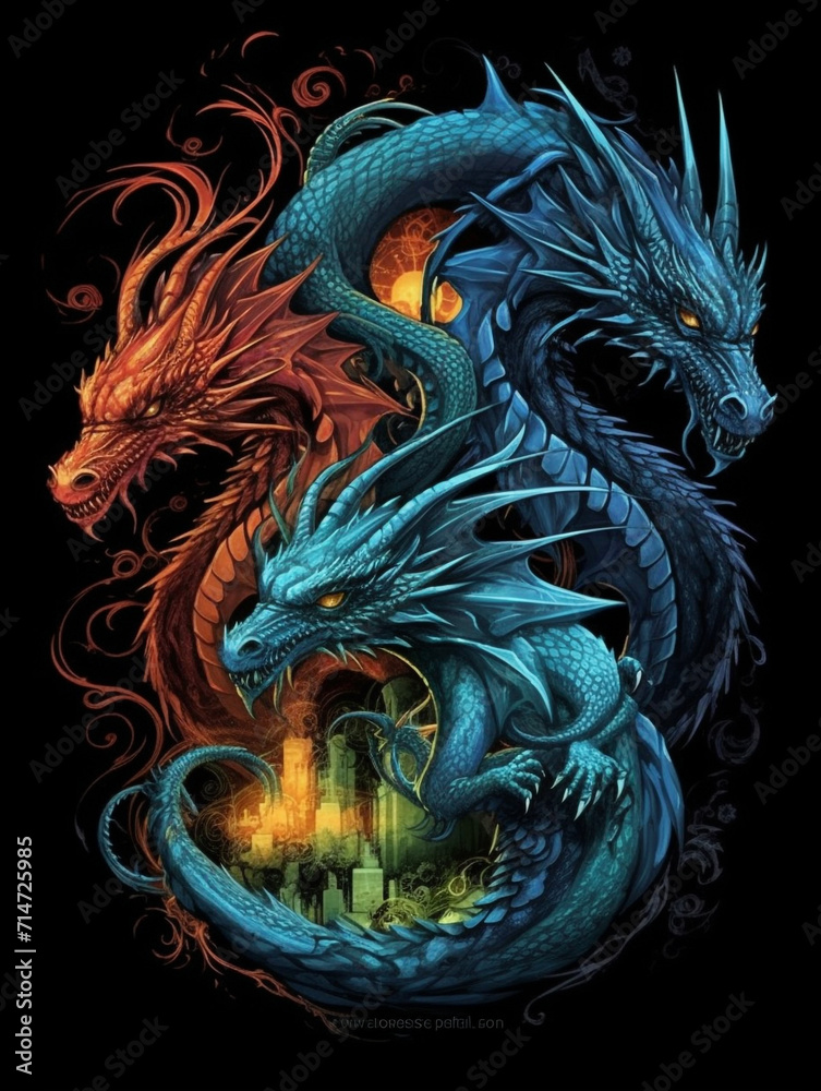 Illustration of dragon side view full body