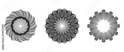 Set of editable spiral line flowing from the center outwards and vice versa. abstract geometric circular round shapes isolated on white background