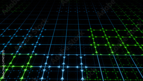 A digital cybernetic structure made of lattices and dots. Abstract background, screensaver