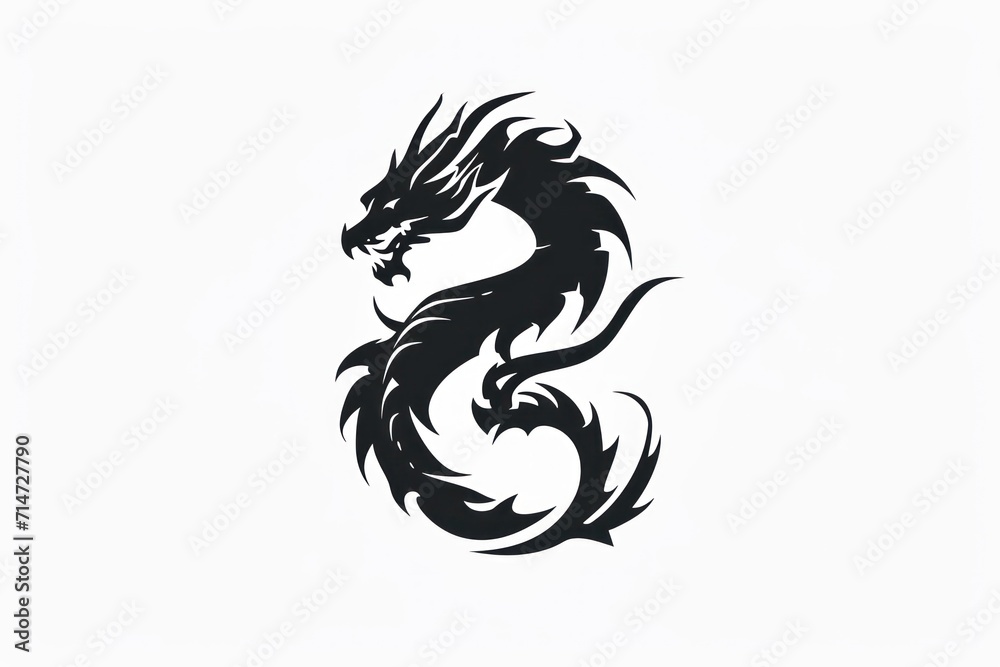 Black logo stamp design over white background of Chinese zodiac dragon as the mythical animal in Eastern Asia culture.