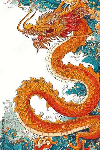 Poster design with copy space of vector illustration of Chinese zodiac dragon as the mythical animal in Eastern Asia culture.