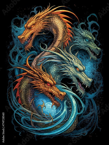 Illustration of dragon side view full body