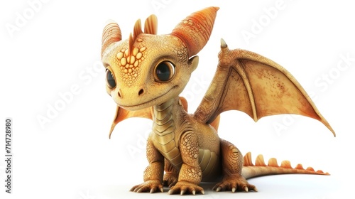 Isolated photo of cute baby dragon over white background.