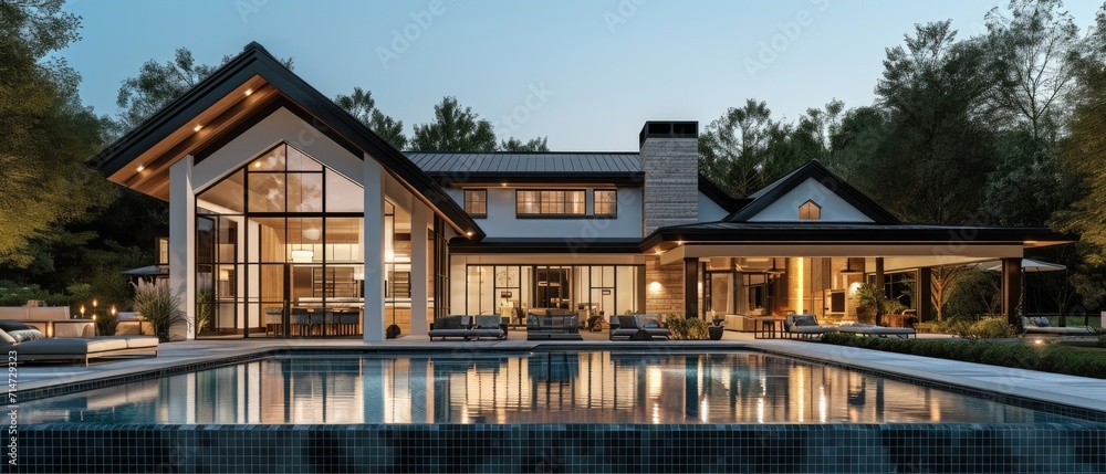 real estate modern residential luxury villa house with a swimming pool