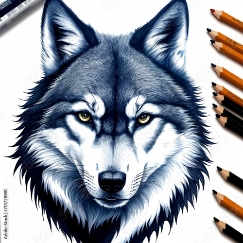 A close-up drawing of a wolf.