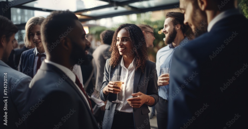 Professionals forging connections at a business networking event. Professionals forging connections at a business networking event.