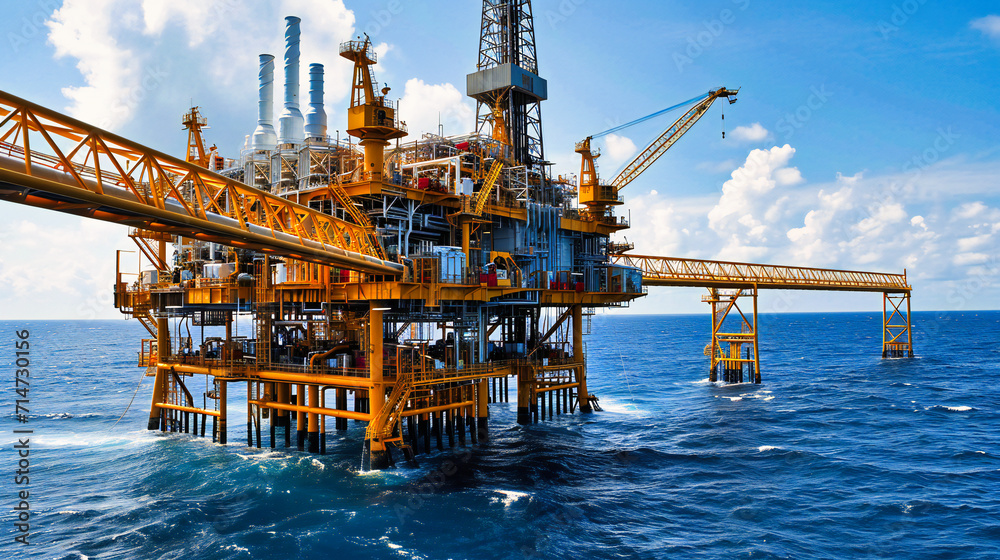 Offshore gas drilling rig in the sea, representing energy exploration and production. Offshore gas drilling rig in the sea, representing energy exploration and production.