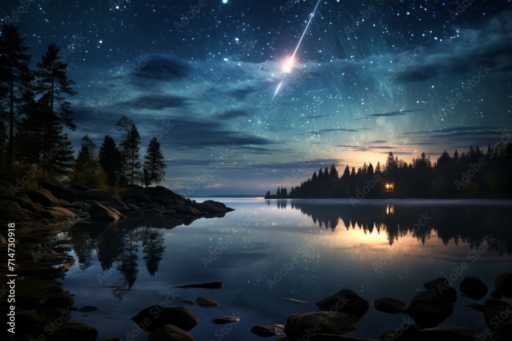 Ephemeral star showers, painting the night sky with fleeting bursts of cosmic beauty - Generative AI Ephemeral star showers, painting the night sky with fleeting bursts of cosmic beauty - Generative AI