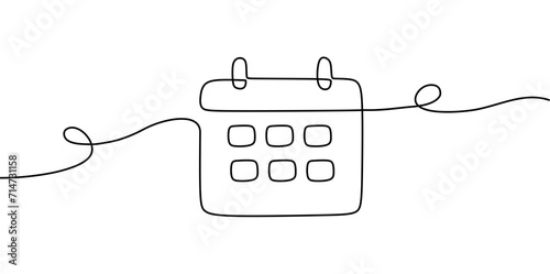 calendar continuous line drawing. One line art of calendar, memorable date, countdown, holiday, weekday and weekend. vector illustration	

