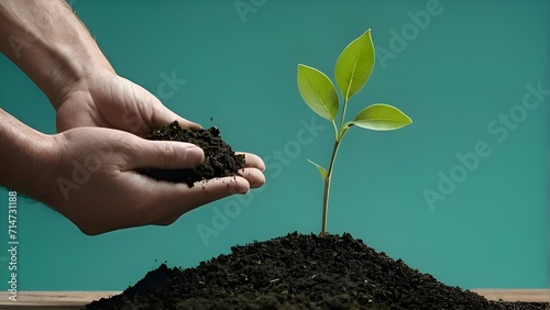 Generative ai. a close up of a person planting a plant, gently caressing earth, sisyphus composition, permaculture, nitrogen-rich soil, soil, soil landscape photo
